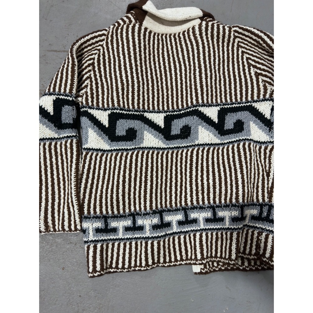 BDG Urban Outfitters Brown Motif Geometric Zip Up Shawl Cardigan Sweater Mens M - Picture 6 of 6